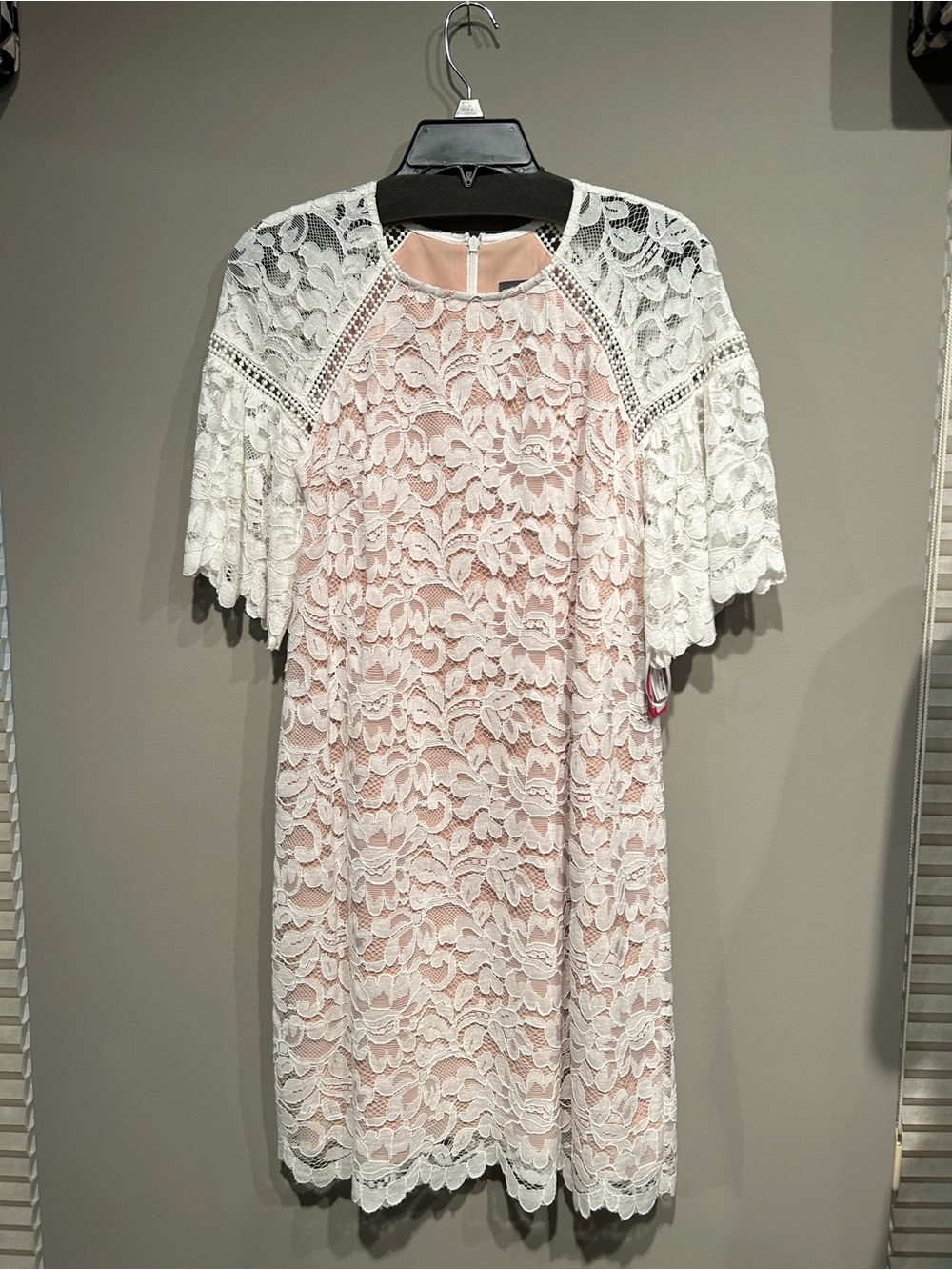 Vince Camuto White Lace Mini Dress with Blush Lining